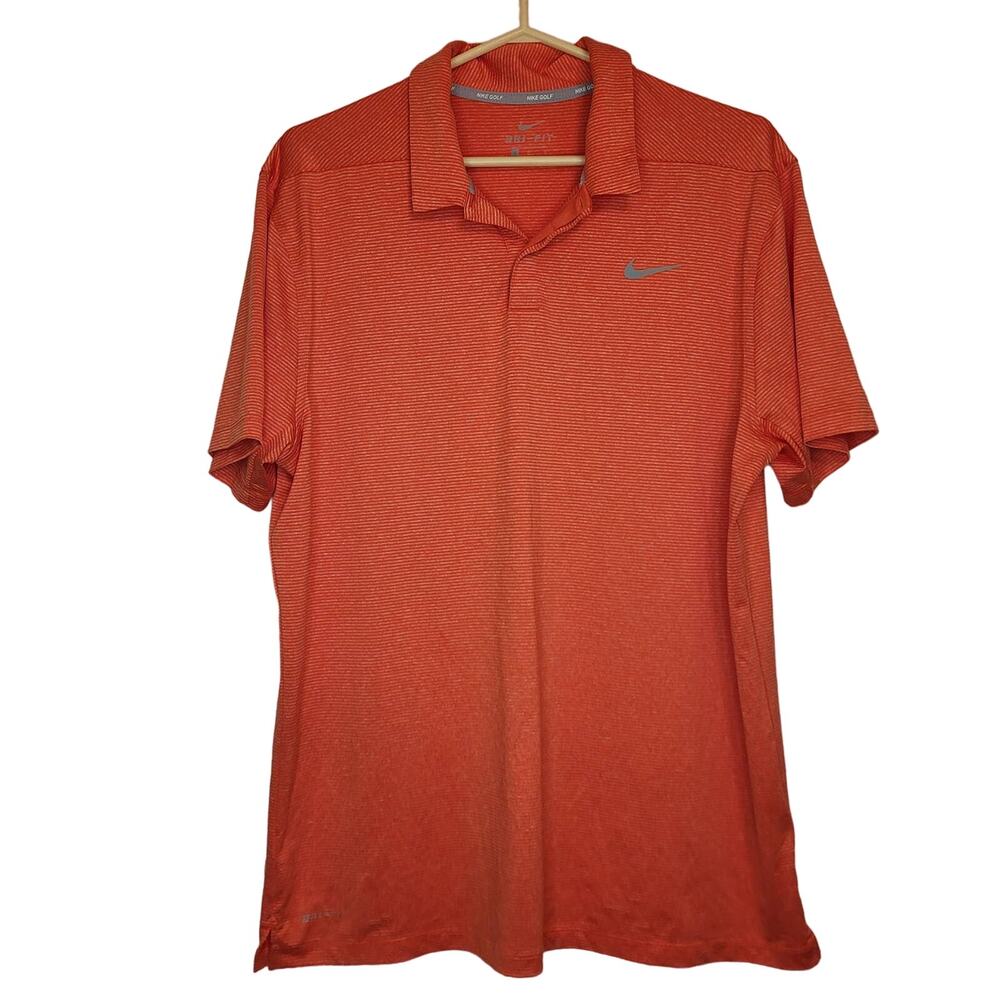 Nike Golf mens orange striped dri-fit short sleeved polo shirt size Large